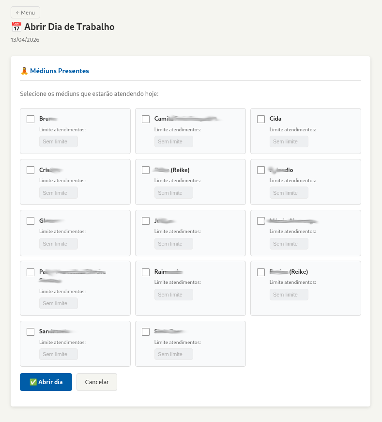 Abrir Dia de Trabalho